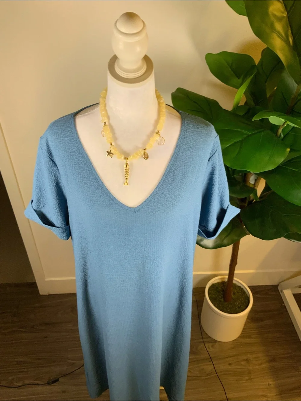 Light Blue V-Neck Midi Dress - Classic Casual